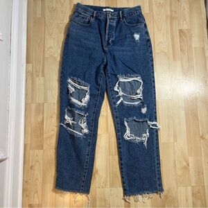 Pacsun High Rise Straight Jeans Distressed Button Fly Medium Blue Women's 28